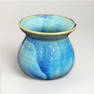 Vtg Studio Art Pottery Bud Vase Planter Blue Drip Glaze Artist Handmade OOAK